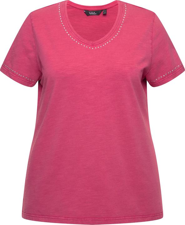 Image du produit Ulla Popken T-shirt cold dyed. Rivets fantaisie, col en V et manches courtes. (46, 48)