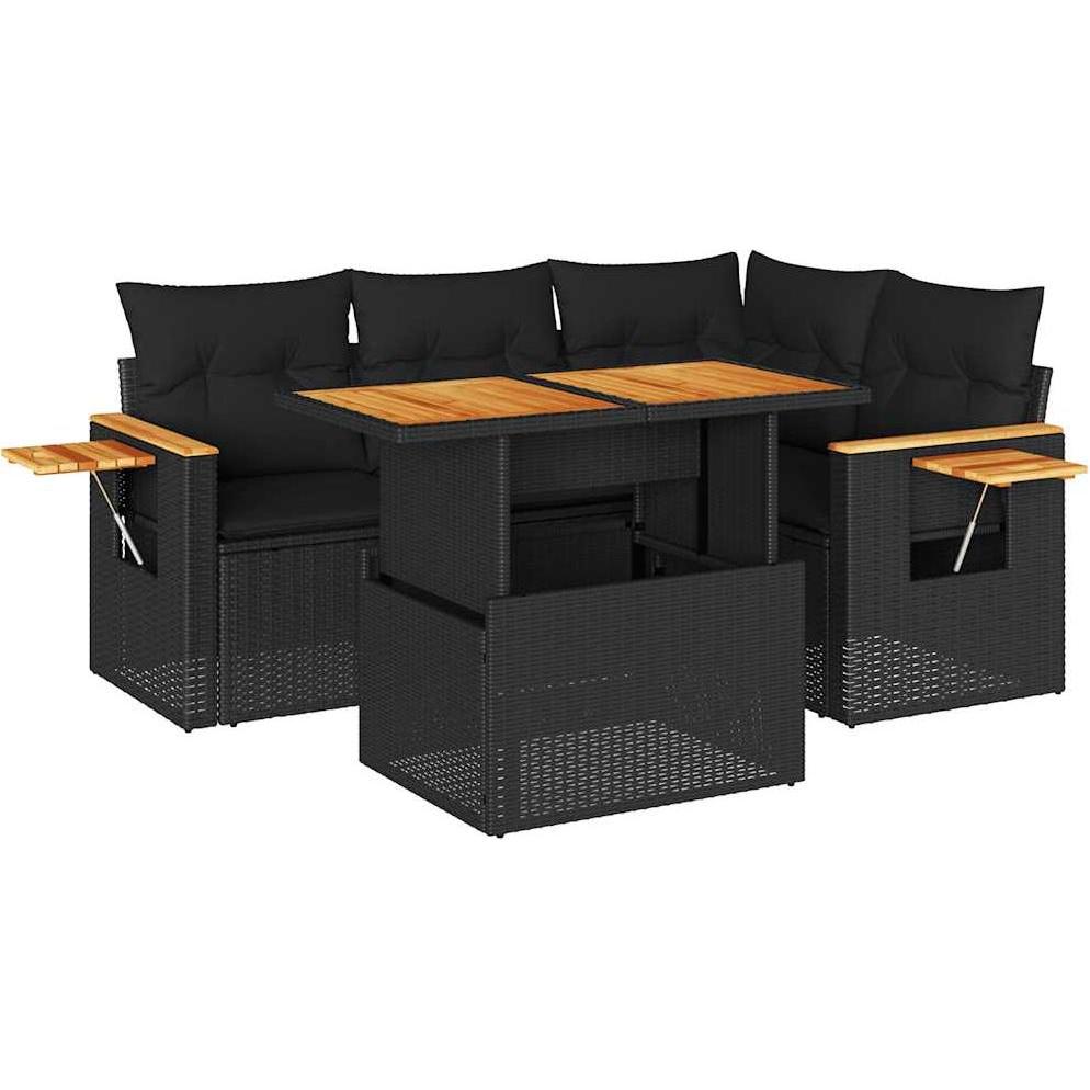 VidaXL, Gartenlounge, 4-tlg. Garten-Sofagarnitur mit Kissen Schwarz Poly Rattan