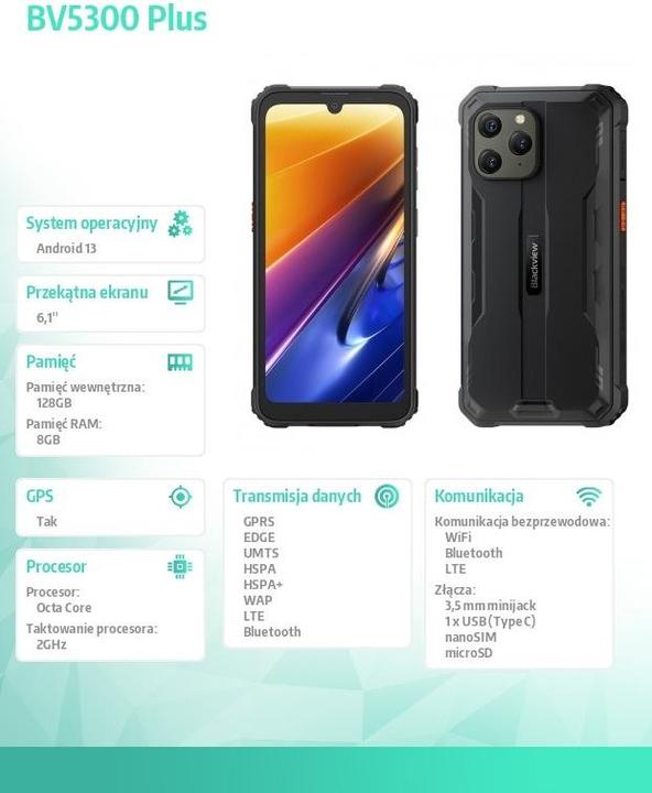 Produktbild Blackview MOBILE PHONE BV5300 PLUS 8/128/BLACK (128 GB, Juoda, 6.10", Dual SIM)