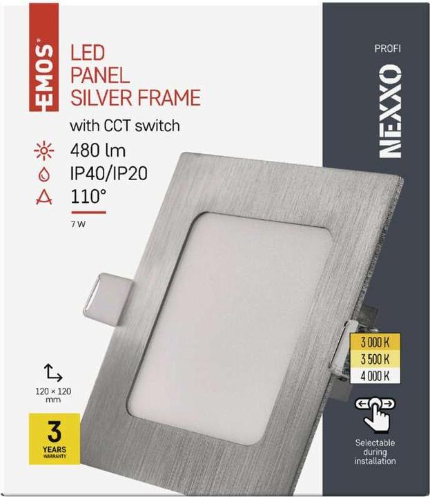 Produktbild Emos LED-Einbauleuchte NEXXO, quadratisch, silber, 7W, mit change CCT (480 lm)