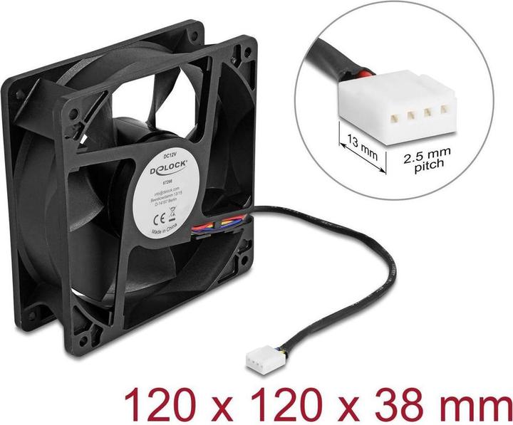 Immagine prodotto Delock Axiallüfter 12 V DC, 120 x 120 x 38 mm schwarz (120 mm, 1 x)