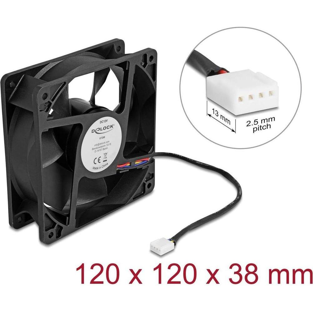 Delock Axiallüfter 12 V DC, 120 x 120 x 38 mm schwarz (120 mm, 1 x), Ventola PC, Nero
