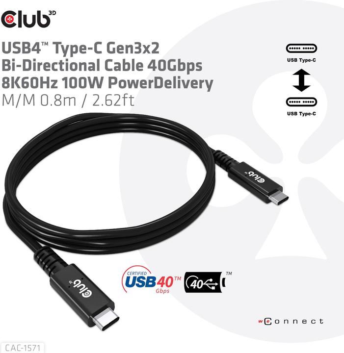 Produktbild Club 3D USB4 Power Delivery (0.80 m, USB 3.2, 100 W)
