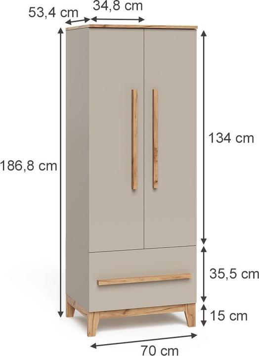 Produktbild VitaliSpa Kinderkleiderschrank Malia, Cashmere/Artisan/Artisan, 70 x 186.8 cm (53.40 cm)