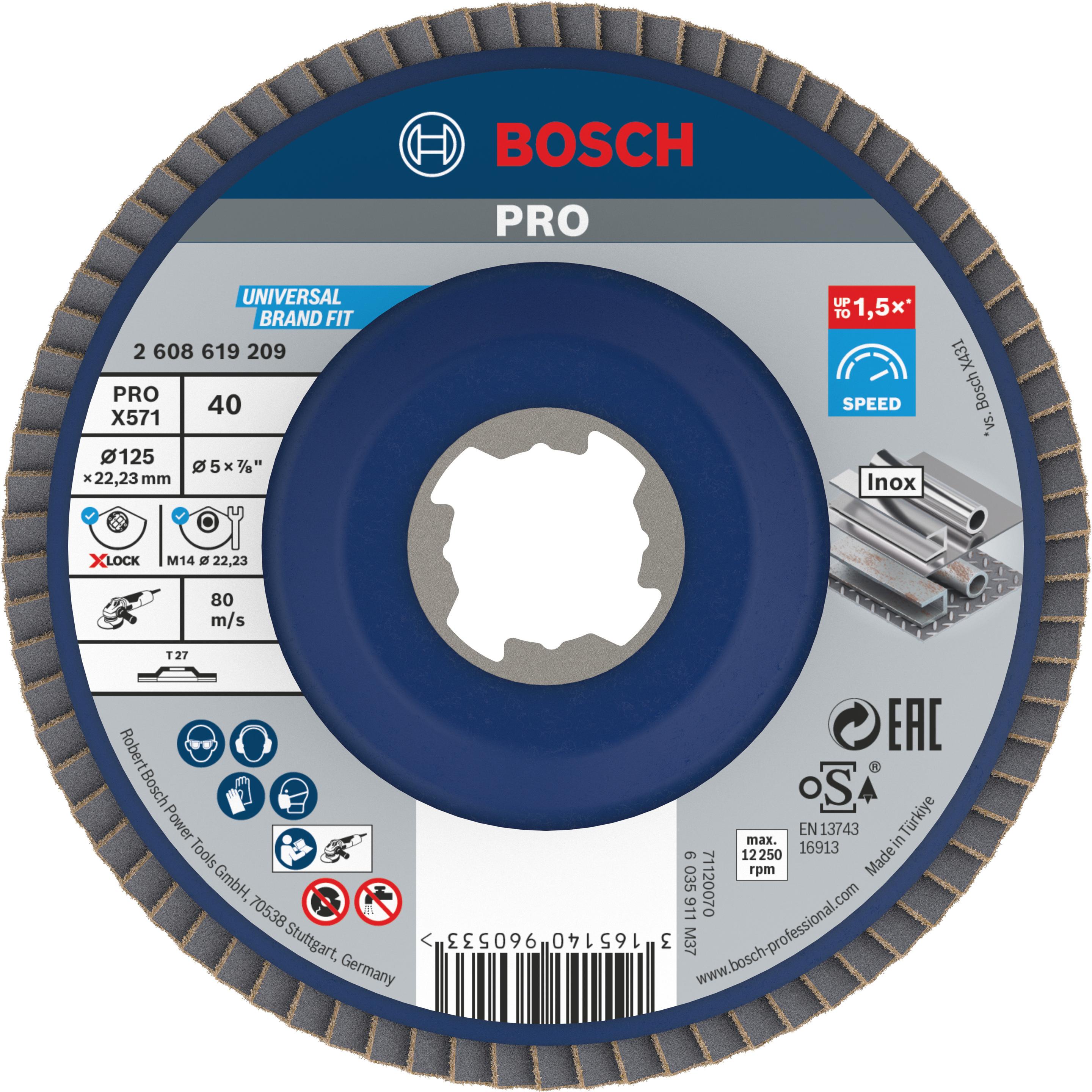 Bosch Professional Zubehör, Schleifmittel, PRO X571 X-Lock Fächerschleifscheibe, 125 mm, G40 (40)