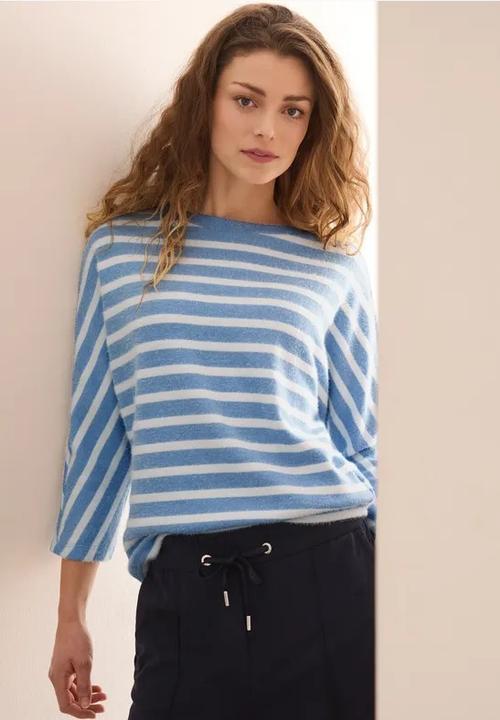 Cecil Striped Boat Neck Three-Quarter Sleeve Shirt with Elastic Hem (XL)