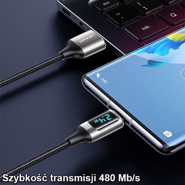 Immagine prodotto Usams Cavo pleciony U78 USB-C 1,2m LED 6A Ricarica rapida czarny/nero SJ544USB01 (US-SJ544) (1.20 m)