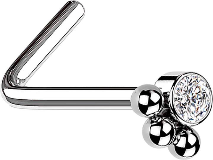Immagine prodotto Star Piercing Nasenstecker gewinkelt silber Kristall mit drei Kugeln (senza ottone, Acciaio chirurgico 316L)