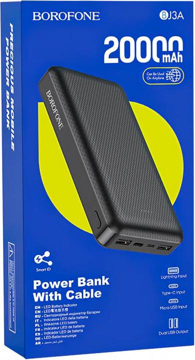 Image du produit Borofone External battery Power Bank BJ3A Type-C microUSB 2 * USB (2A) 20000mAh black (20000 mAh)