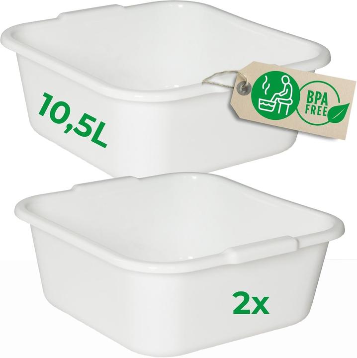 Produktbild Novaliv 2X Spülschüssel eckig 10,5L, 34x34 cm, Weiss, BPA-frei Spülmaschinenfest Ideal für Küche und
