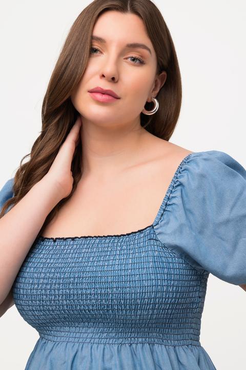 Actual product image Ulla Popken Carmen Neckline, longline smocked blouse (42, 44)