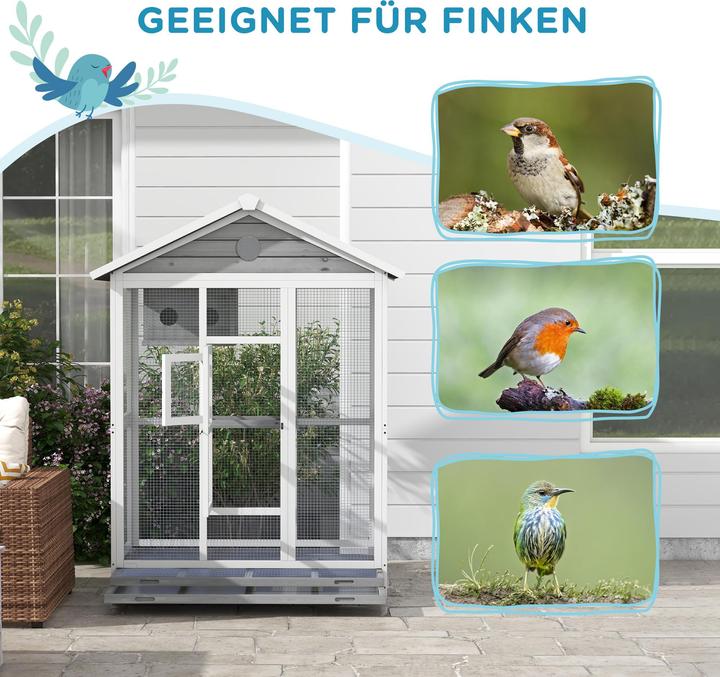 Image du produit PawHut Cage à oiseaux avec perchoir, toit en asphalte