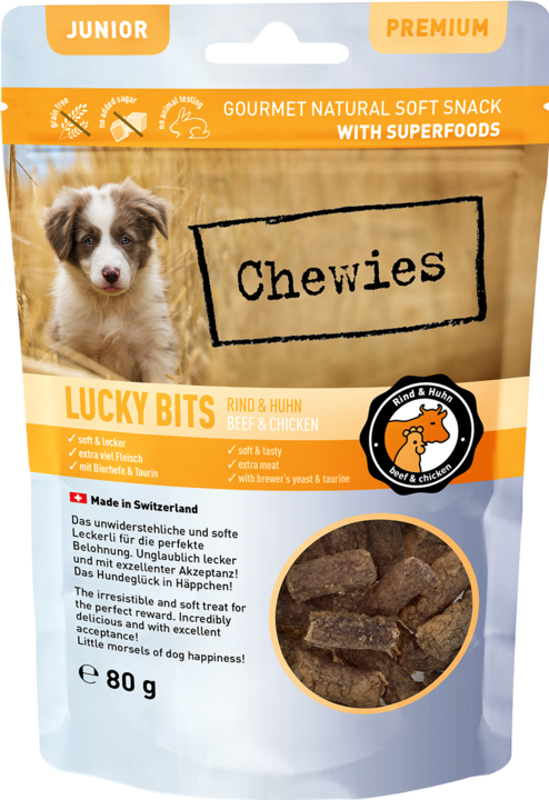 Produktbild Chewies Lucky Bits Rind & Huhn Junior 80g (Junior, 80 Stk., 80 g)