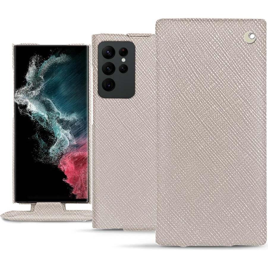 Noreve Lederschutzhülle vertikal (Samsung Galaxy S22 Ultra), Smartphone Hülle, Beige