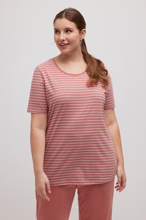 Immagine prodotto Ulla Popken Maglia del pigiama in cotone biologico a righe con scollo a girocollo e mezze maniche (42, 44)