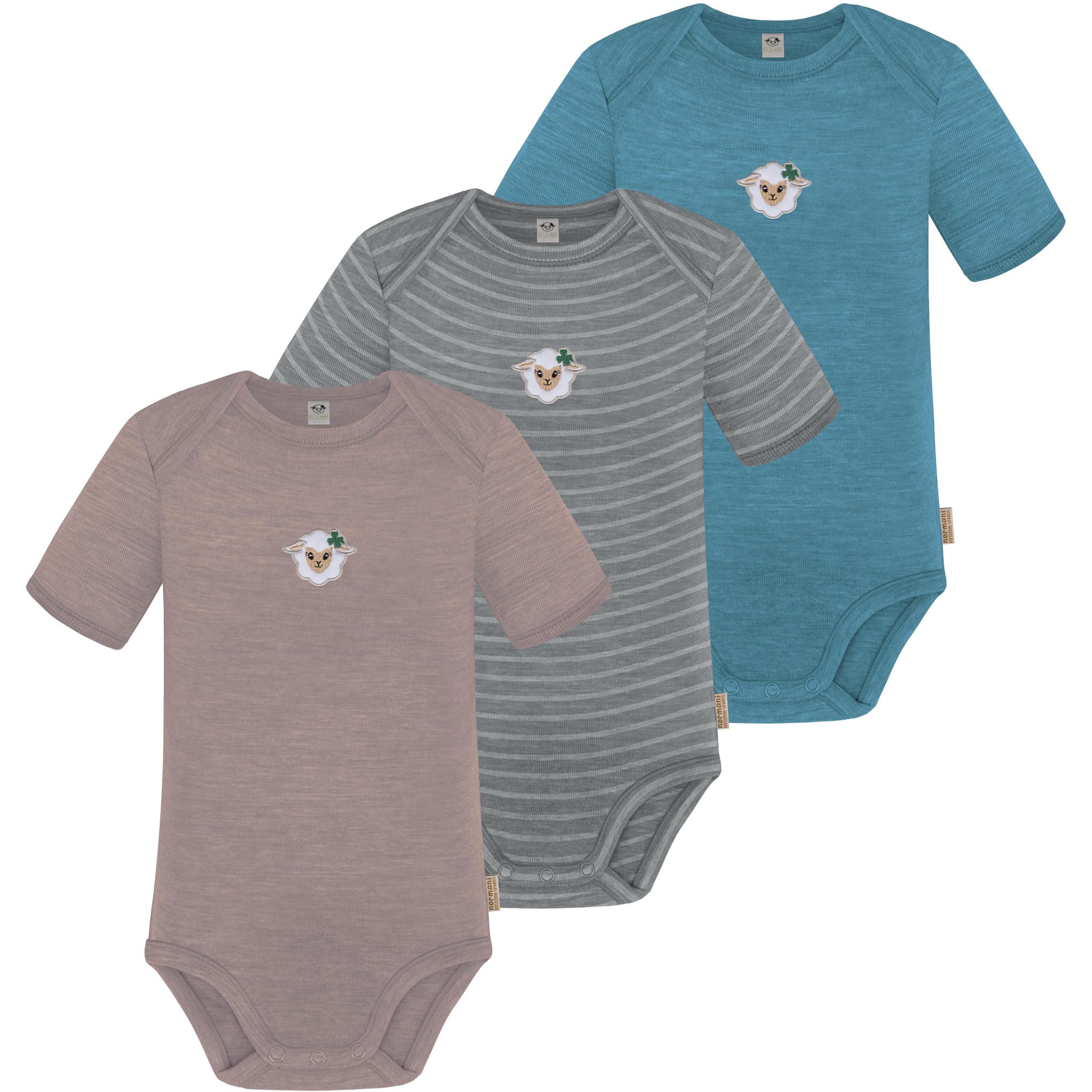 Normani, Herren, Body, 3er Set Baby Merino Body Kurzarm „Tauranga" - 9295, Blau, (68)