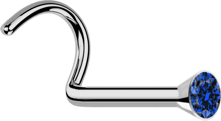 Produktbild Star Piercing Nasenstecker gebogen silber mit Kristall dunkelblau (Titan, ohne Messing)
