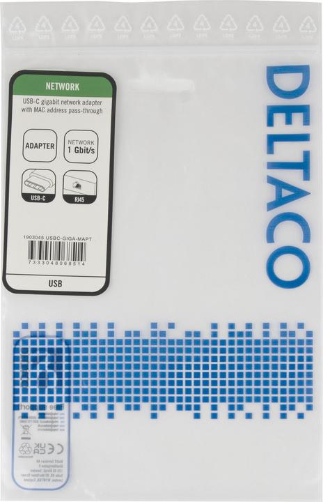 Produktbild Deltaco Usbc-Giga-Mapt (USB-C, RJ45 Gigabit Ethernet (1x))