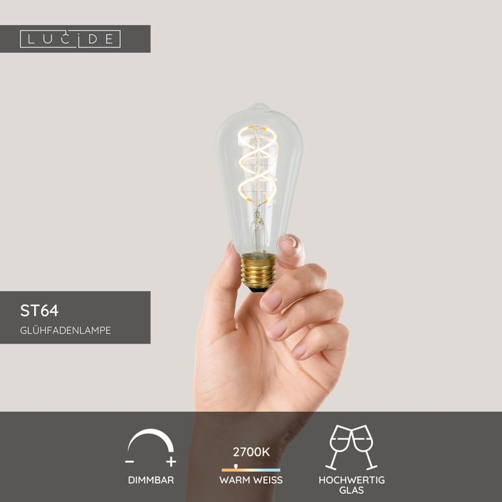 Produktbild Lucide ST64 - Glühfadenlampe - Ø 6,4 cm - LED Dim. - E27 - 1x4,9W 2700K - Transparent 49034/05/60 (E27, 460 lm, 1 x)