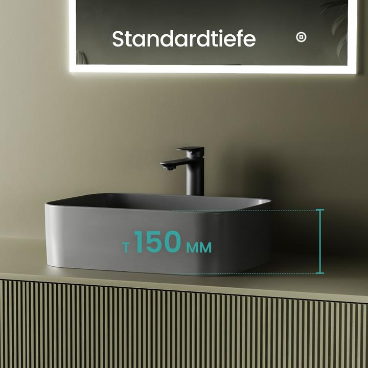 Produktbild Emke Aufsatzwaschbecken, 505 x 380 x 150 mm, Keramik, Rechteck, Abgerundete Ecken R, Matt dunkelgrau (150 mm, 505 mm)