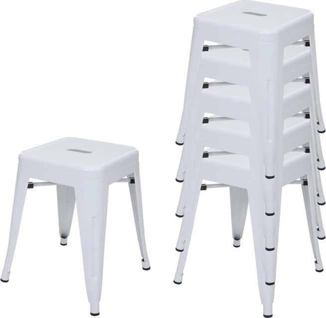 Swisshandel24 6x tabouret HWC-A73, tabouret métallique, métal design industriel empilable blanc