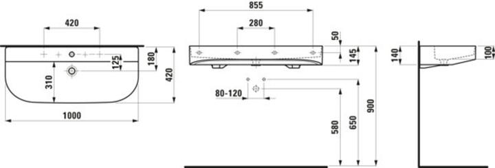 Actual product image Laufen Sonar washbasin undermount, 2 tap holes, with overflow, 1000x420mm, H810347 (420 mm, 1000 mm)