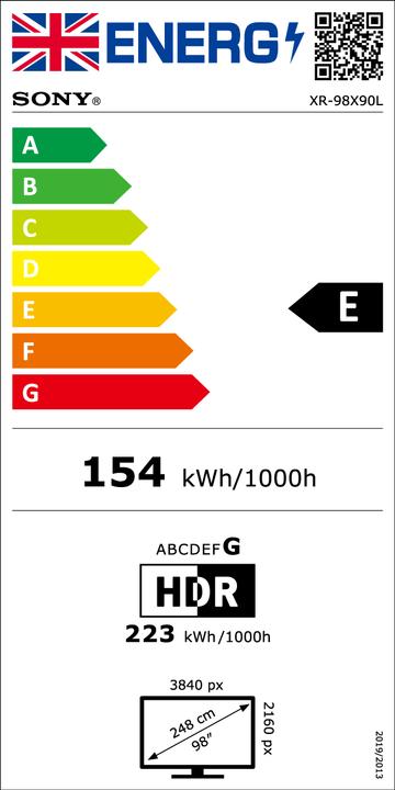 Energie-Label Sony FWD-98X90L 98" Display UHD TV Tuner (97.64", X90L, LCD, 4K, 2023)