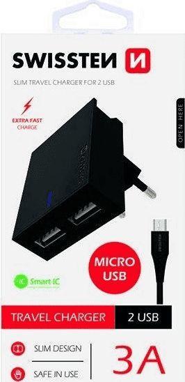 Actual product image Swissten Įkroviklis 2x USB-A 3 A (22042000) (15 W, 2 ports)