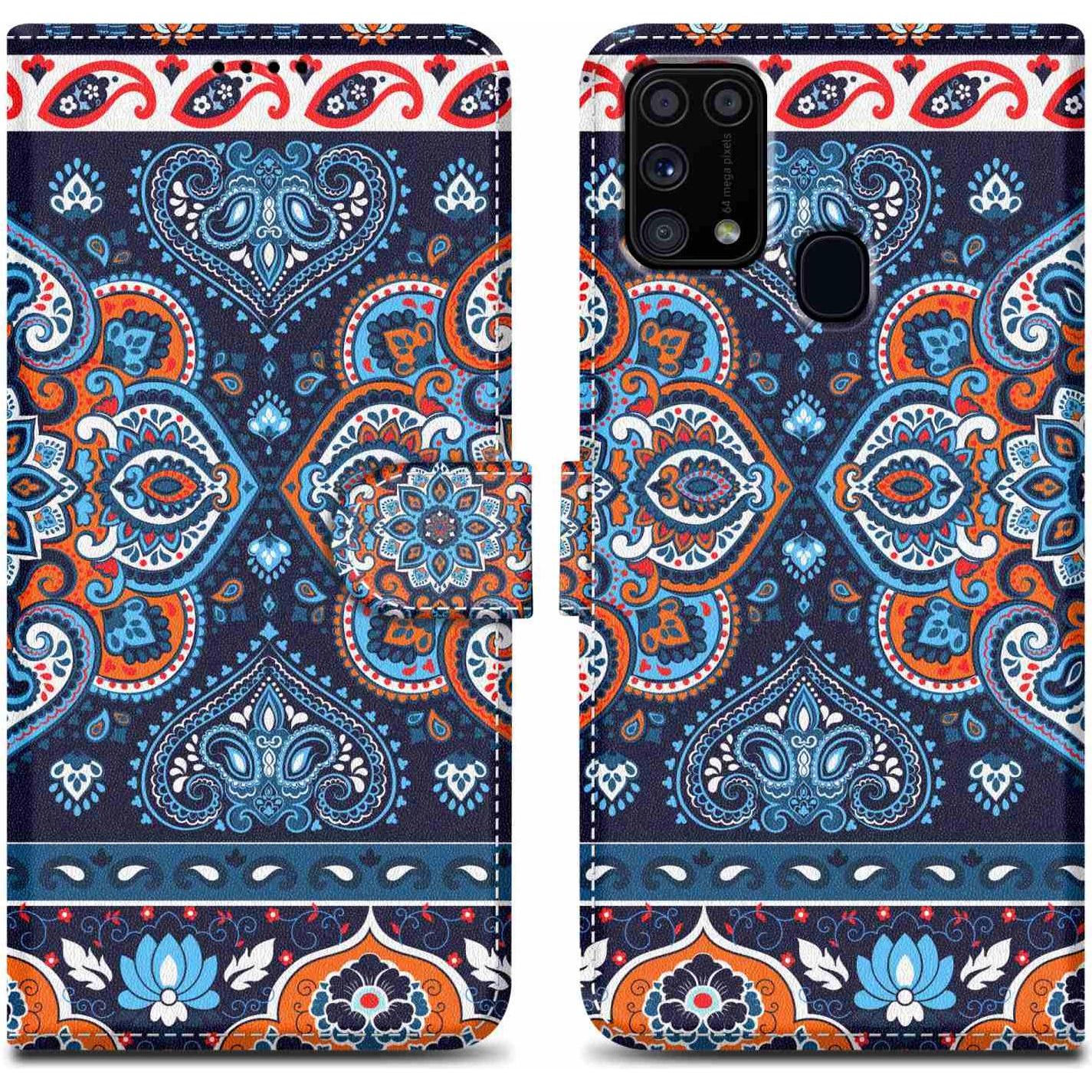 Cadorabo Book Hülle mit Print für Samsung Galaxy M31 (Samsung Galaxy M31), Smartphone Hülle, Blau