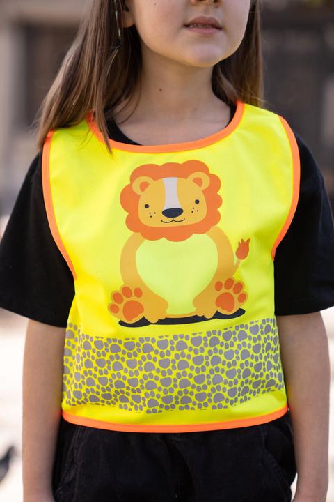 Produktbild Korntex Kinder Warnweste Gelb/Löwe Wildlife CO2 Neutral Hautsicherheit XXS EN 17353 ® FUNLIONYW (XXS)