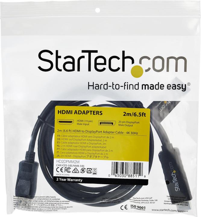 Produktbild StarTech .com 2 m (6.6 ft.) HDMI to DisplayPort Cable (2 m, Andere, 1.4)