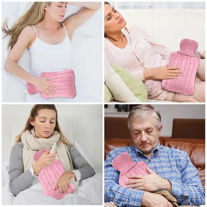 Immagine prodotto ASMI Bottiglia dell'acqua calda, bottiglia da letto con copertura in maglia, 1 litro (1 l, Fiaschetta da letto con coperchio)