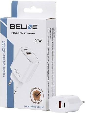 Produktbild Beline Ład. siec. 1x USB-C + 1x USB 20W biała /white (only head) PD 3.0 + QC 3.0 BLN2CW20 (20 W)