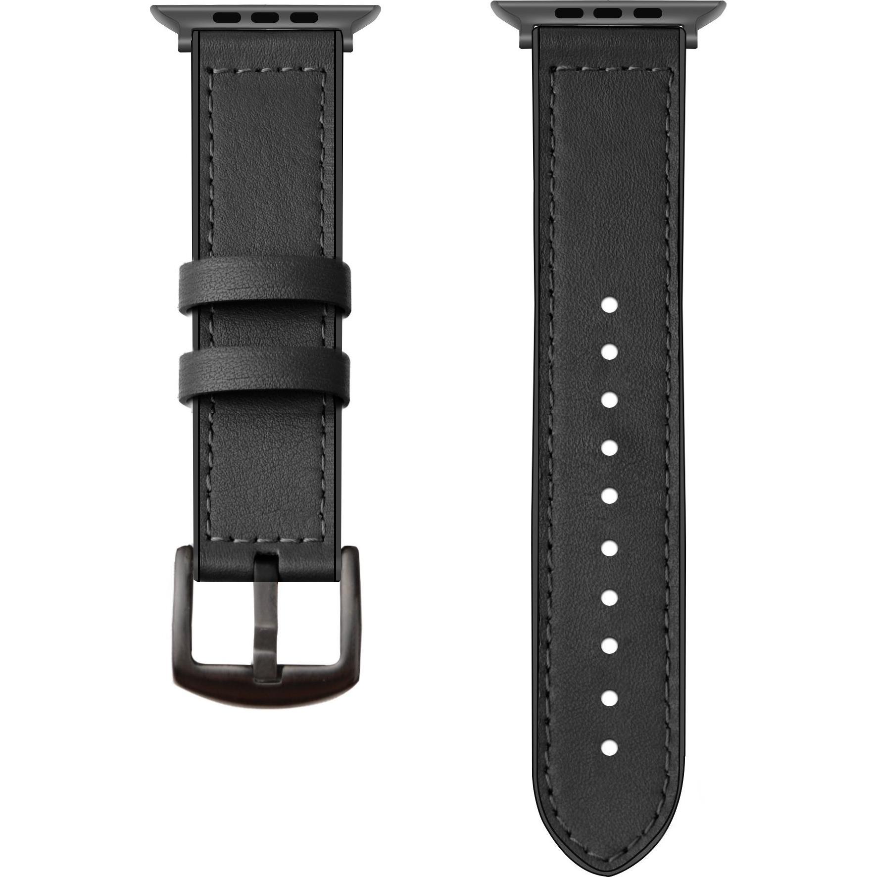 Strap-it Armband (Leder und Silikon, Apple Watch), Uhrenarmband, Schwarz