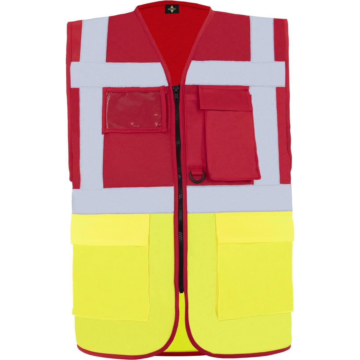 Korntex, Warnweste + Warnshirt, Warnweste Multifunktional Hamburg Rot/Gelb mit 360° Sicherheit 4XL EN ISO 17353  KXCMF (...