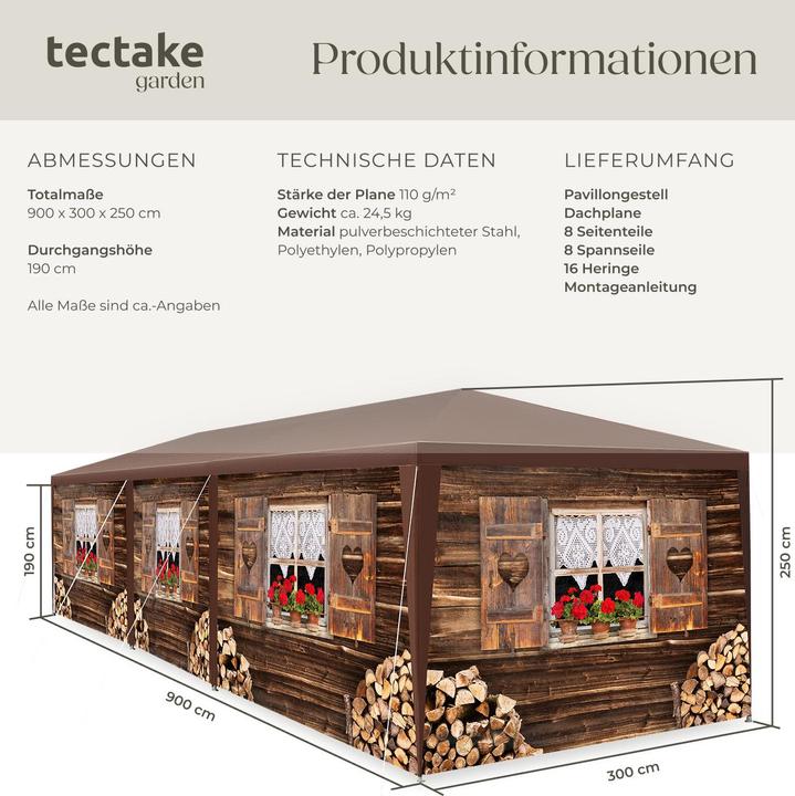Produktbild tectake Pavillon Almchalet mit abnehmbaren Seitenteilen (900 cm, 300 cm)