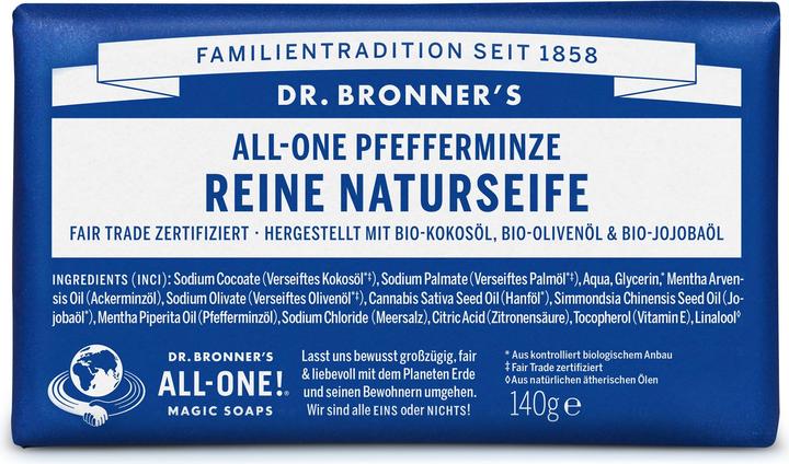 Image du produit Dr. Bronner's Savon tout-en-un à la menthe poivrée 140g (Savon dur)
