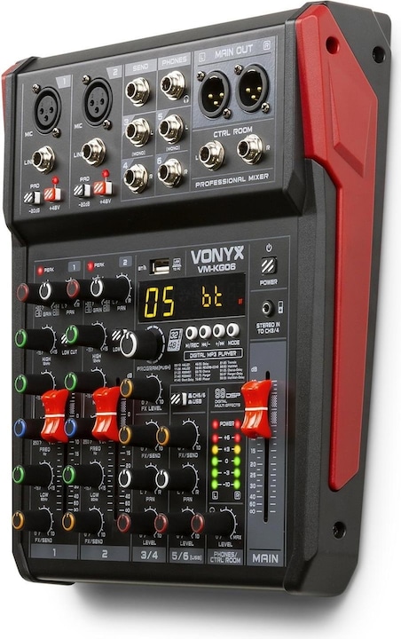 Actual product image Vonyx VM-KG06 - 6-kanaals mengpaneel Bluetooth, DSP, mp3 speler en USB audio interface (Studio- and Livemixer)