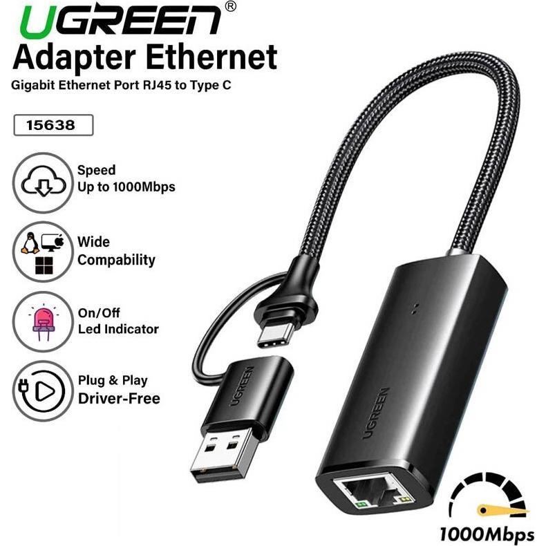 Thumbnail - Ugreen 15638 USB-C/USB-A Αντάπτορας Δικτύου για Ενσύρματη σύνδεση Ethernet, Netzwerkadapter