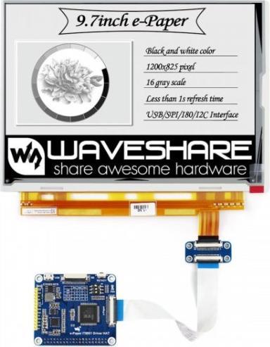Immagine prodotto WaveShare 1200x825 9,7 pollici Nero Bianco Display E-Ink Raspberry Pi HAT