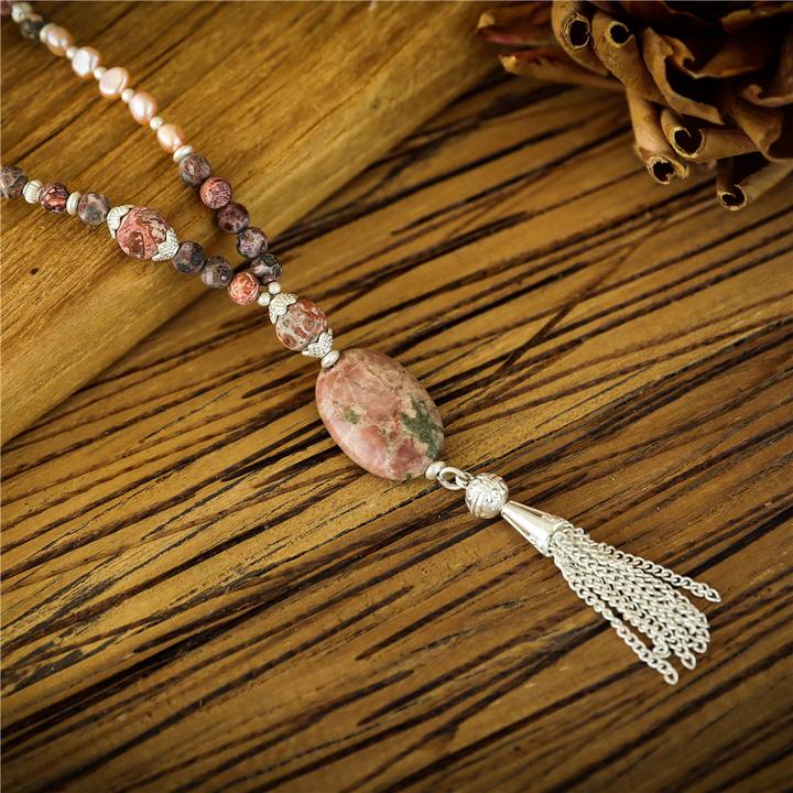 Image du produit Andreani Collier avec pendentif en véritable jaspe rouge avec de véritables perles d'eau douce