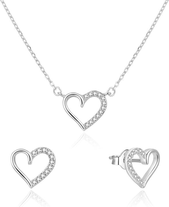 Immagine prodotto Beneto Romantic Silver Jewelry Set with Hearts AGSET242L (Necklace, Earrings)