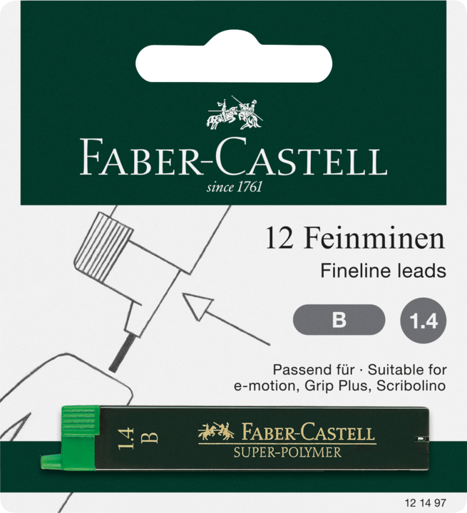 Image du produit Faber-Castell Recharge Super Polymère 1.4 mm, Noir (Mine de gel, Noir, 1.40 mm)