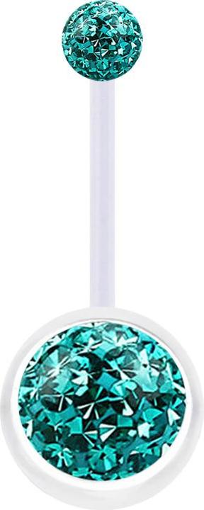 Actual product image Star Piercing Banana transparent with two crystal balls turquoise epoxy protective layer (Plastic, without brass)