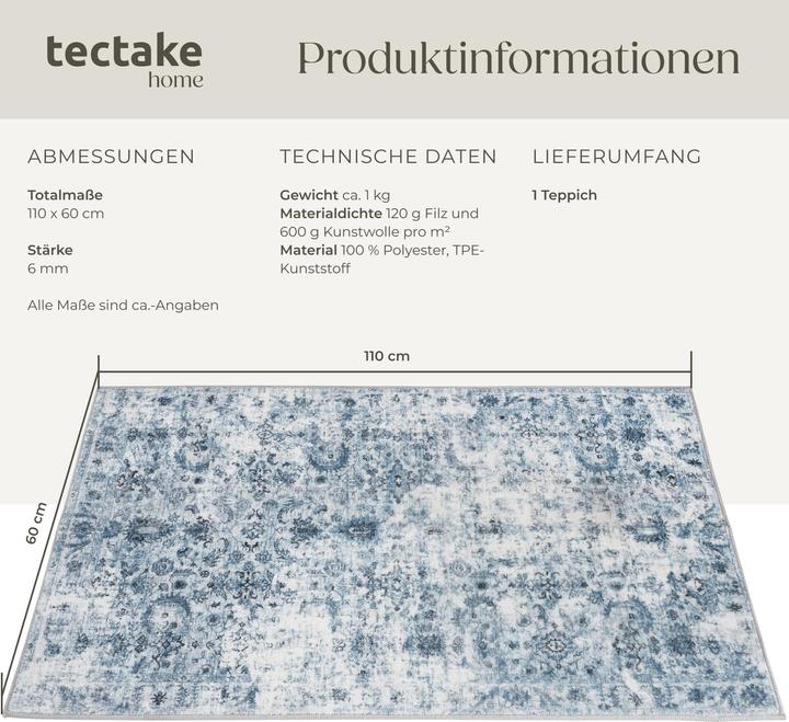 Actual product image tectake Vintage Designer Rug Amara, Low Pile (110 x 60 cm)
