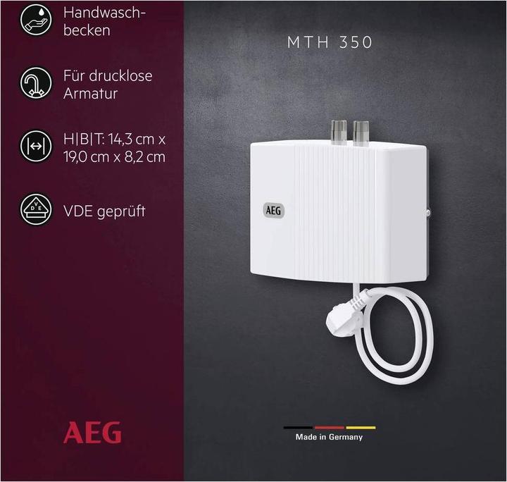 Immagine prodotto AEG Haustechnik Piccolo scaldacqua istantaneo MTH 350 solo per lavamani, 3,5 kW, con spina, non pressurizzato, VDE