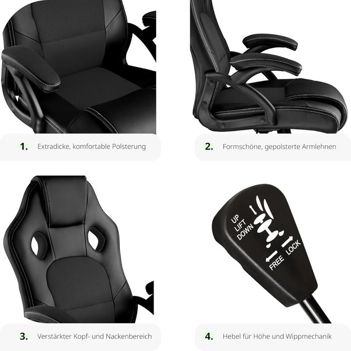 Produktbild tectake Sportsitz Chefsessel, Schwarz-Schwarz