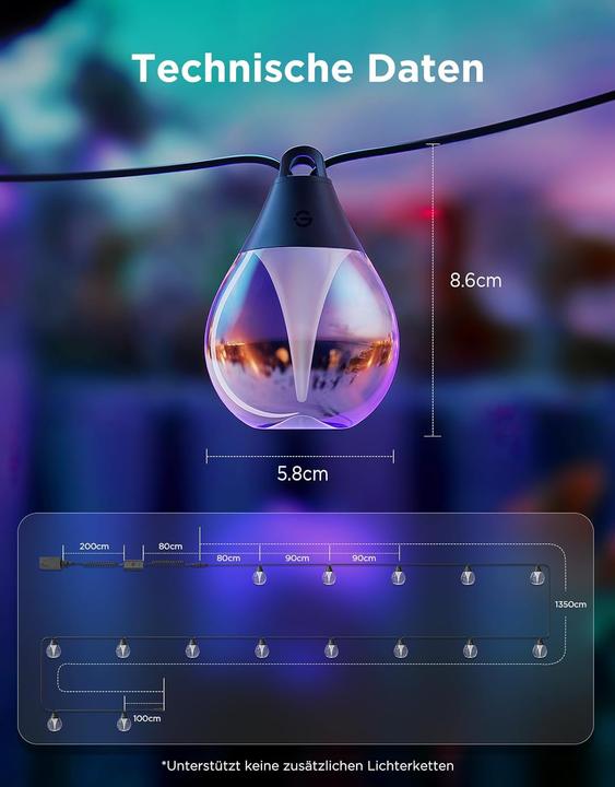 Image du produit Govee LED Lichterkette Smart RGBICW Clear V2 (15 m)