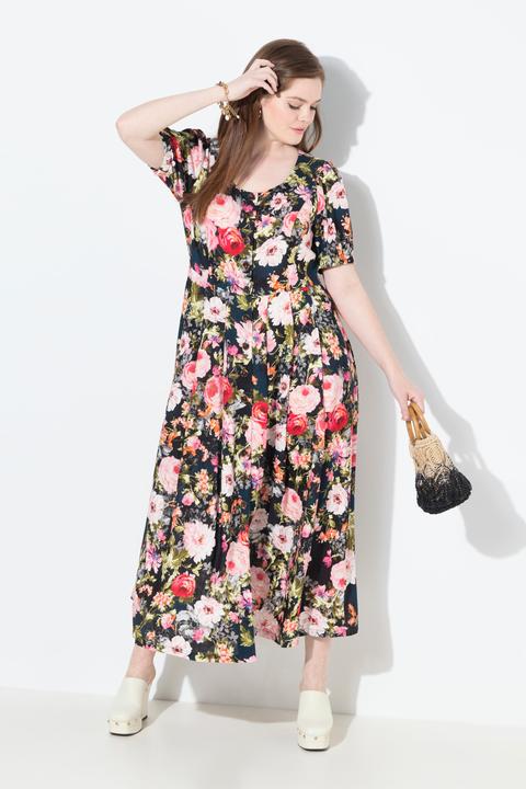 Produktbild Ulla Popken Maxikleid, Leinenmix, Blüten, Rundhals, Halbarm (62)