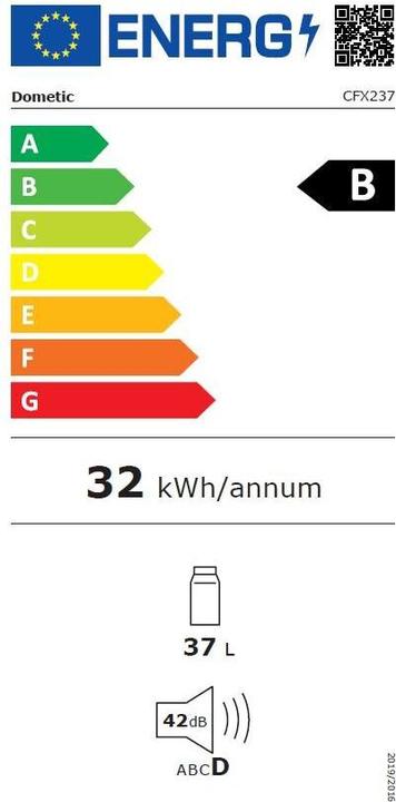 Energie-Label Dometic Kompressor-Kühlbox CFX2 37 AC/DC, EU Version (37 l)